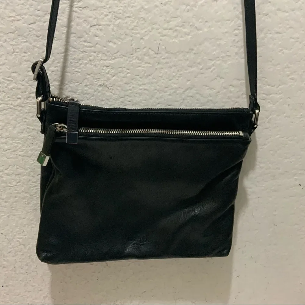 Margot Crossbody Double-zip Medium Sized Black Leather Handbag Purse